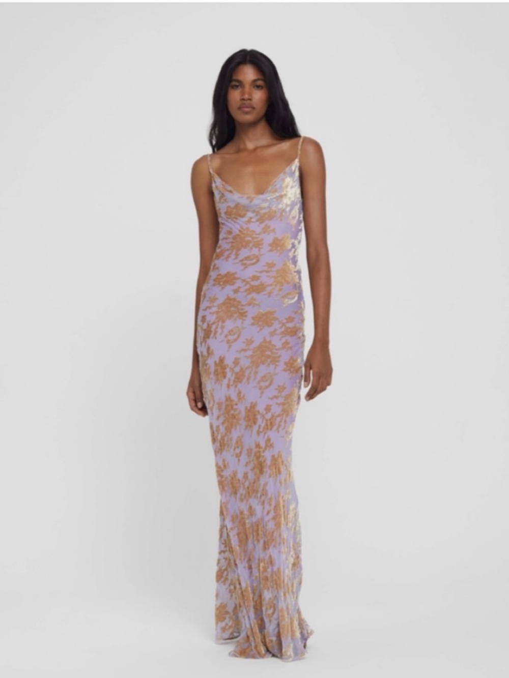 Rat & Boa Lilac and Gold Floral Bias Maxi Dress
